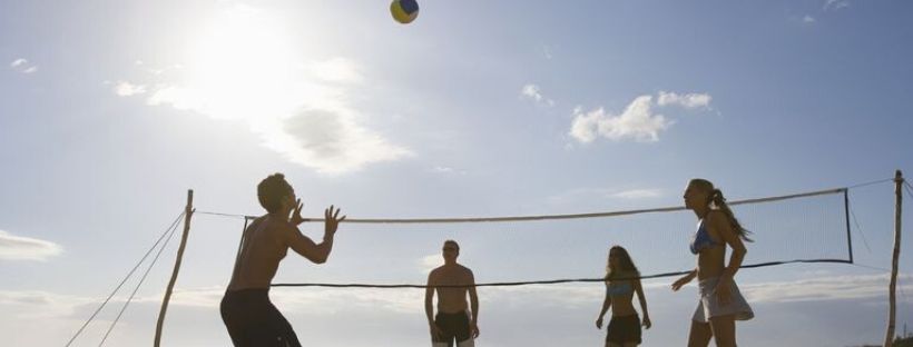 Playing beach volleyball on vacation in San Felipe Baja 