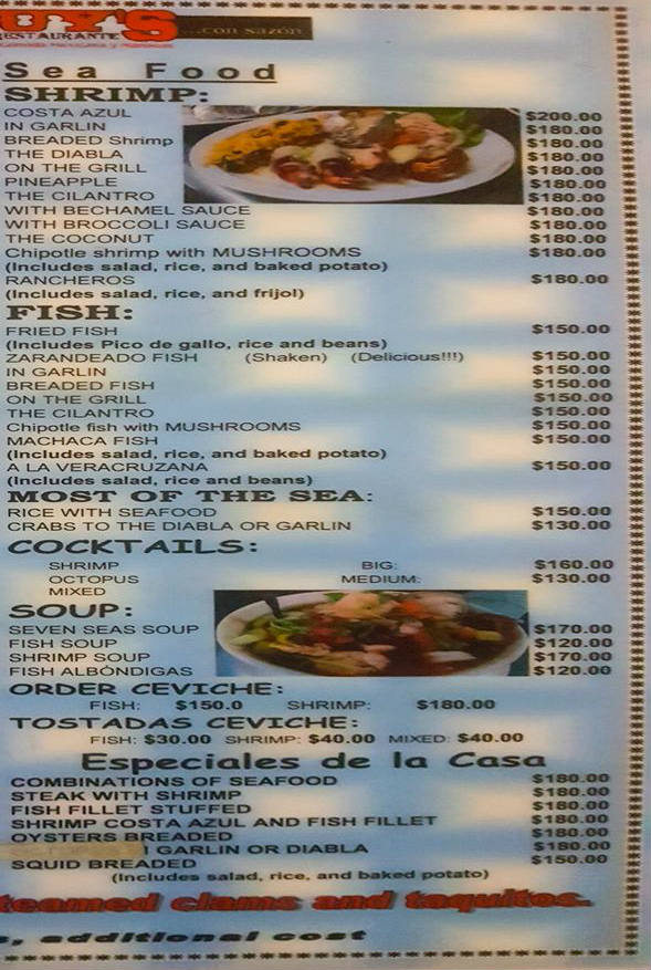 Chuy's Place Restaurant San Felipe English Menu Page 2