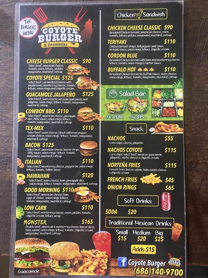 Coyote Burger and Ensalada San Felipe - English Menu