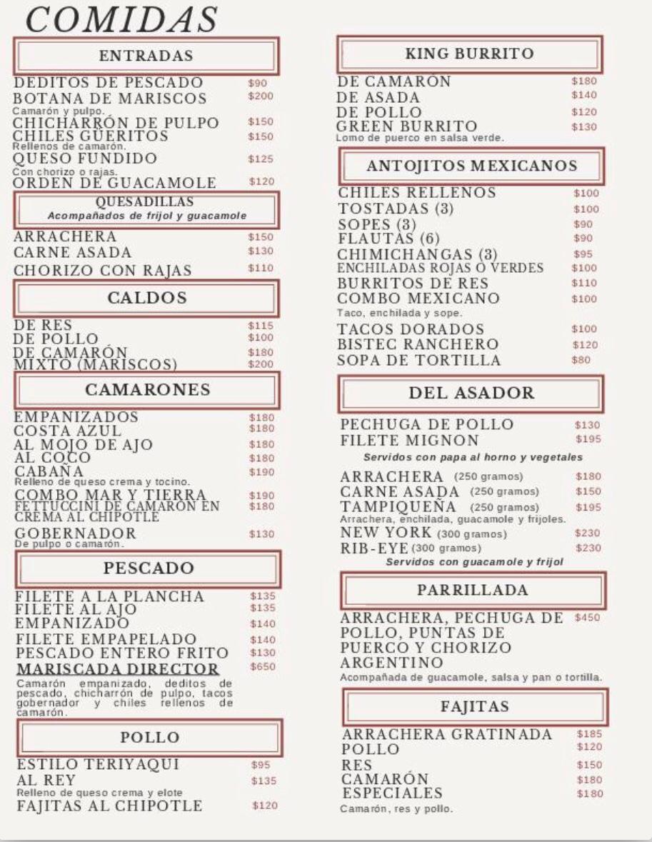 La Cabana restaurant San Felipe - Lunch menu