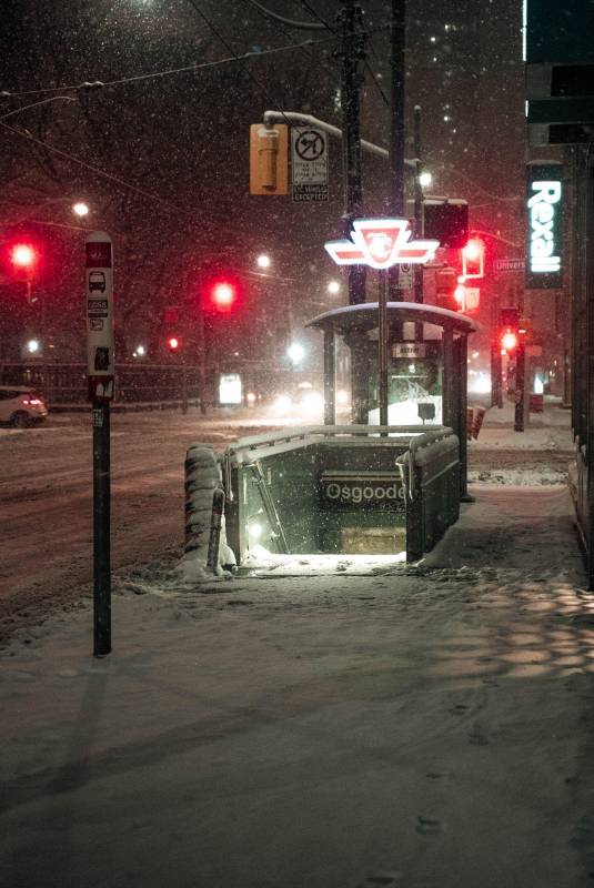 snowy night street